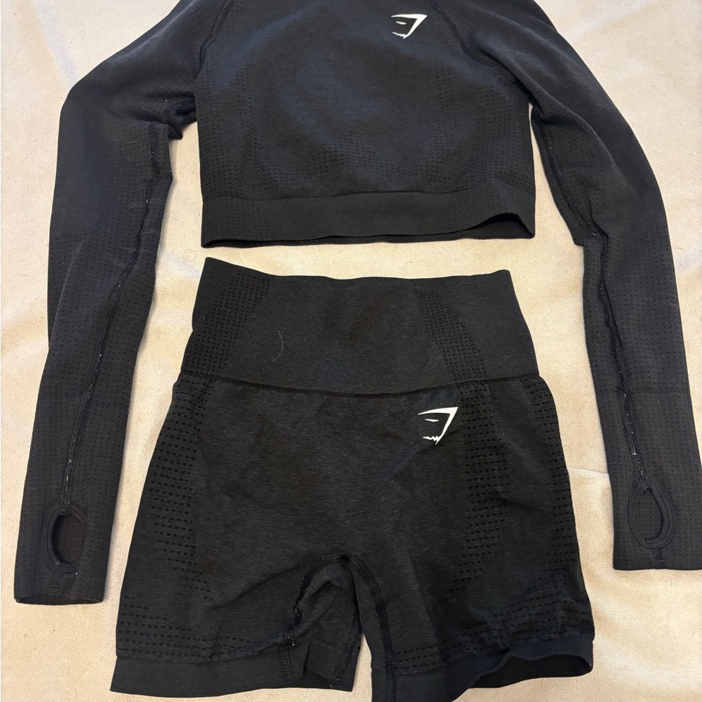 Gymshark Black Seamless Athletic Shorts and long sleeve top